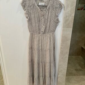 ba&sh Gray Midi Sundress with Flutter Sleeves